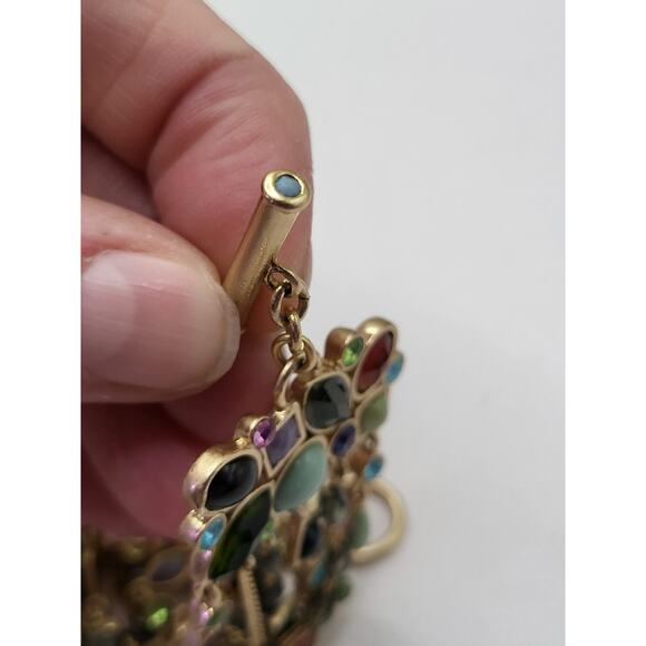 Multicolor Glass Cabochon Multi Strand Toggle Bracelet Gold Tone 7.5 Inch - Picture 6 of 10